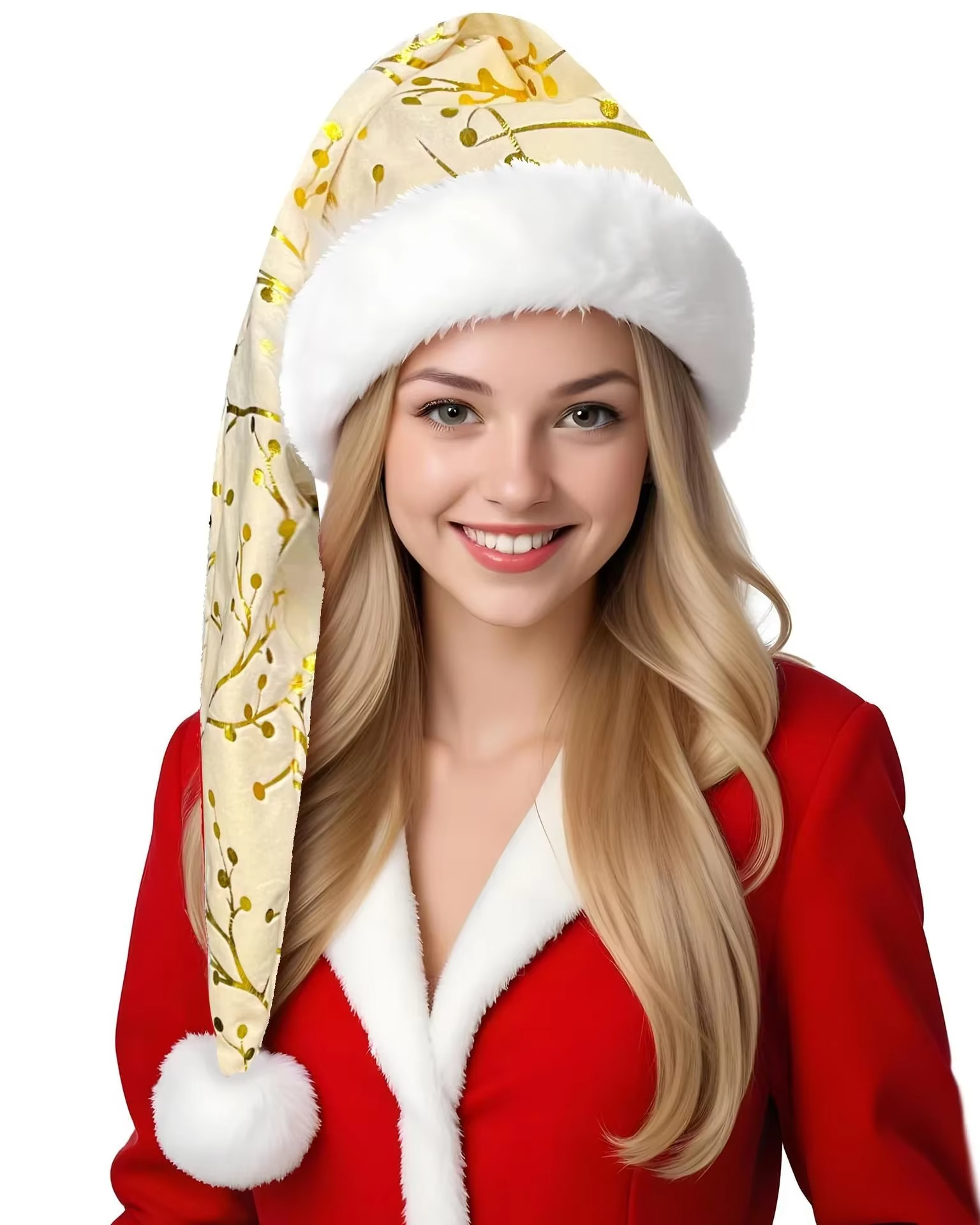 Santa Hat Plush - Gold Stamping Hat Decorative Christmas Plush