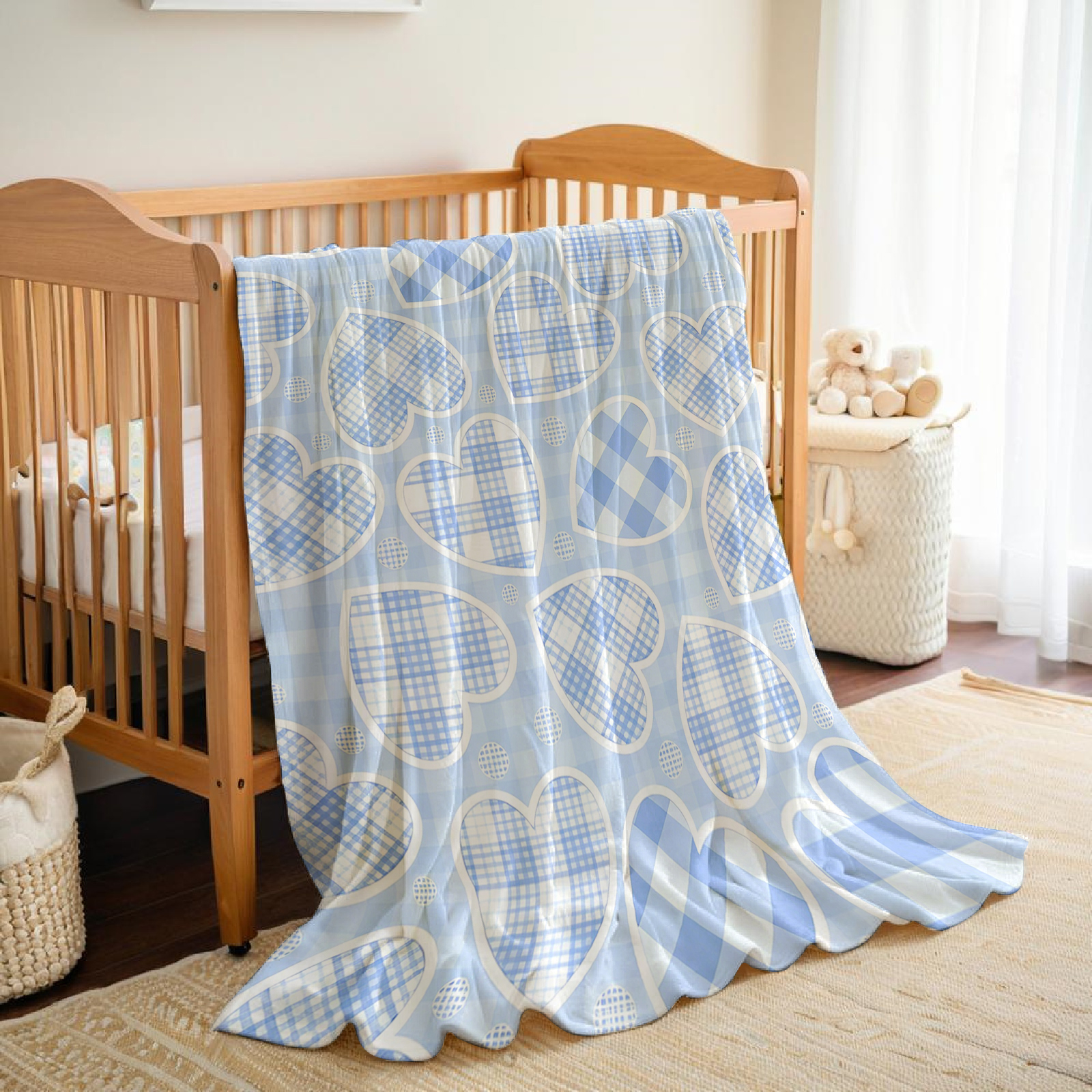 Blue Plaid Heart Cartoon Anime - Christmas Throw Blanket ulasan dan harga