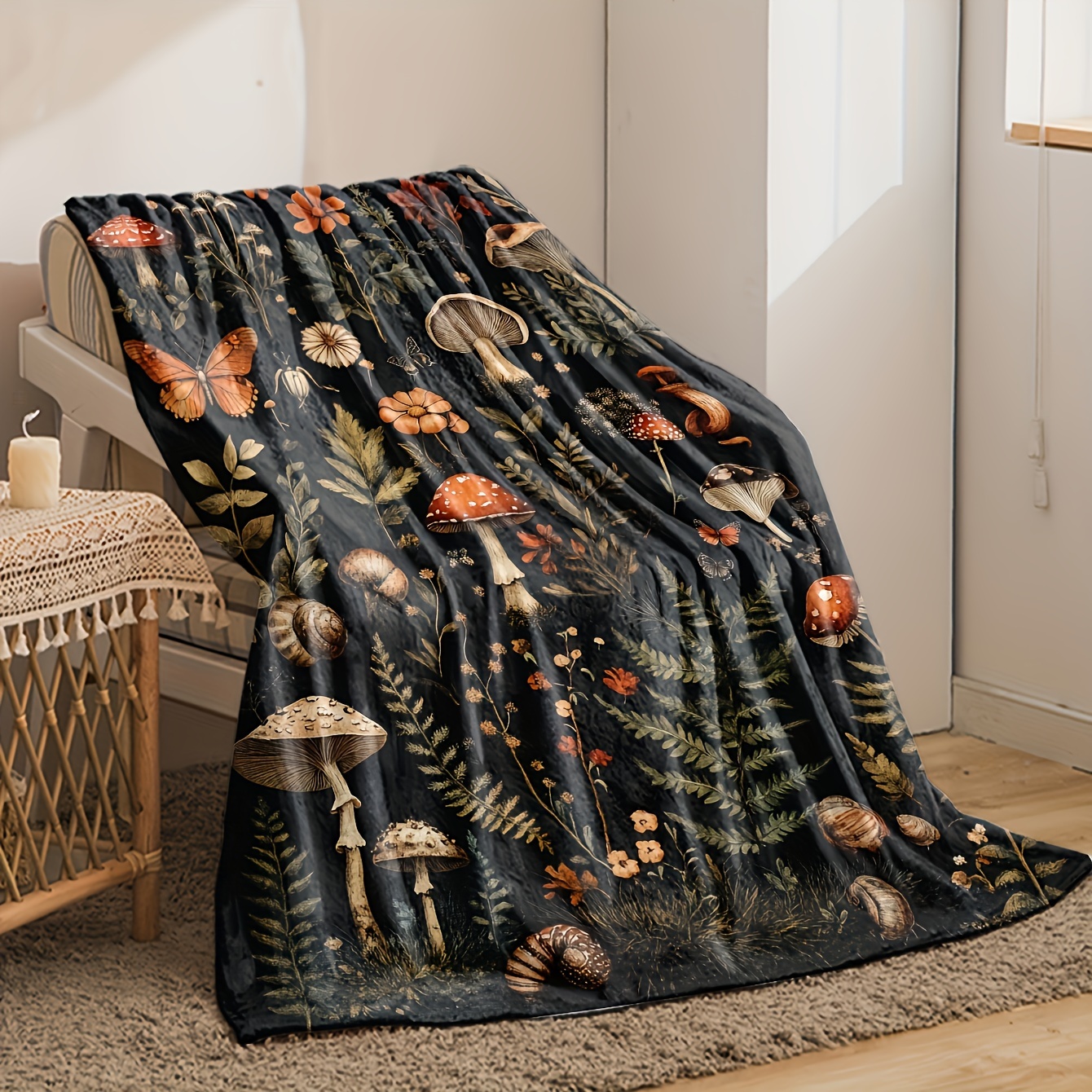 Vintage Mushroom & Floral Flan - Christmas Throw Blanket ulasan dan harga