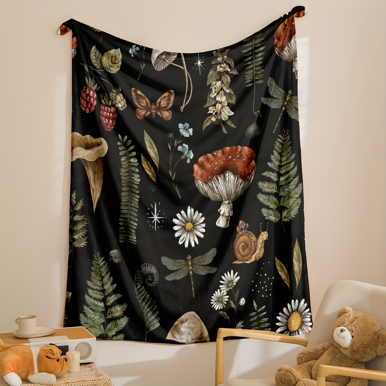Vintage Mushroom & Floral Flan - Christmas Throw Blanket ulasan dan harga