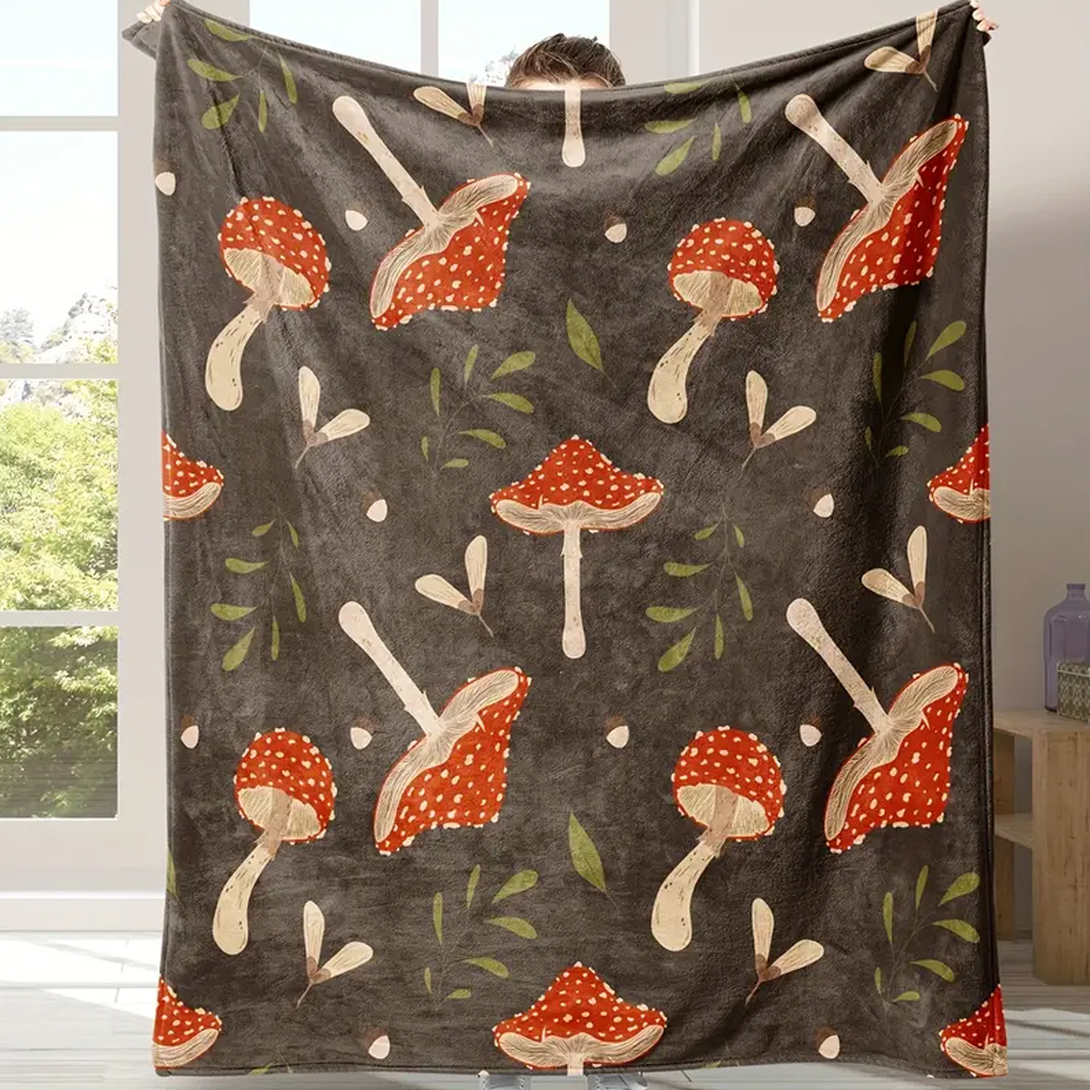 Vintage Mushroom & Floral Flan - Christmas Throw Blanket ulasan dan harga