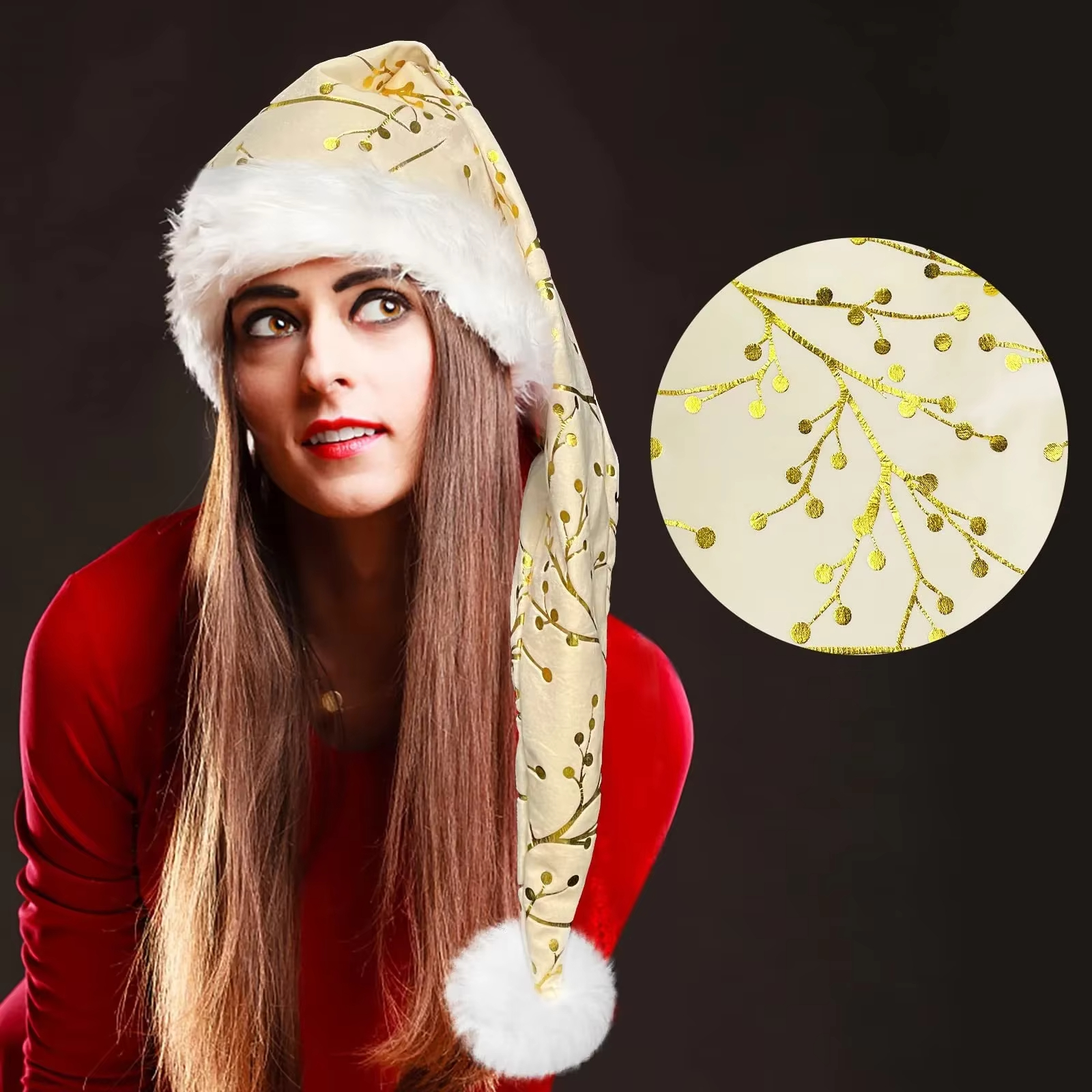 Gold Stamping Hat Decorative C - Santa Hat Plush ulasan dan harga