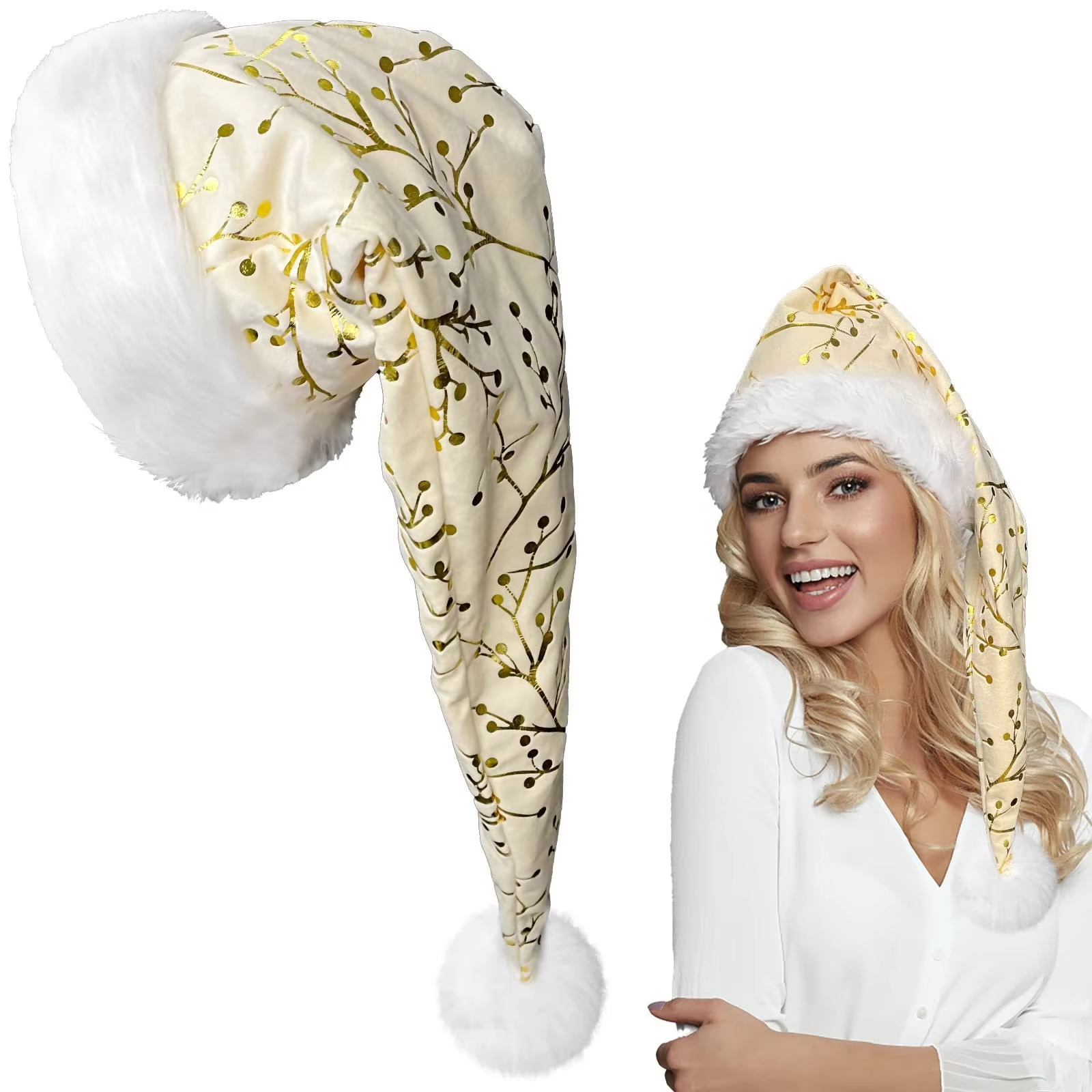 Gold Stamping Hat Decorative C - Santa Hat Plush ulasan dan harga