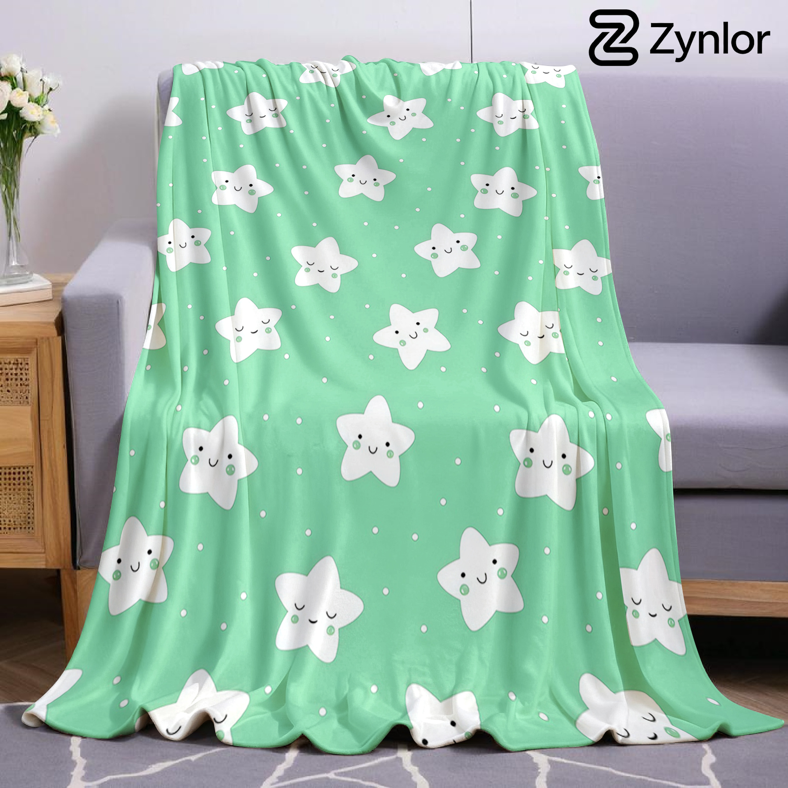 Mint Green Cute Star Lightweig - Christmas Throw Blanket ulasan dan harga