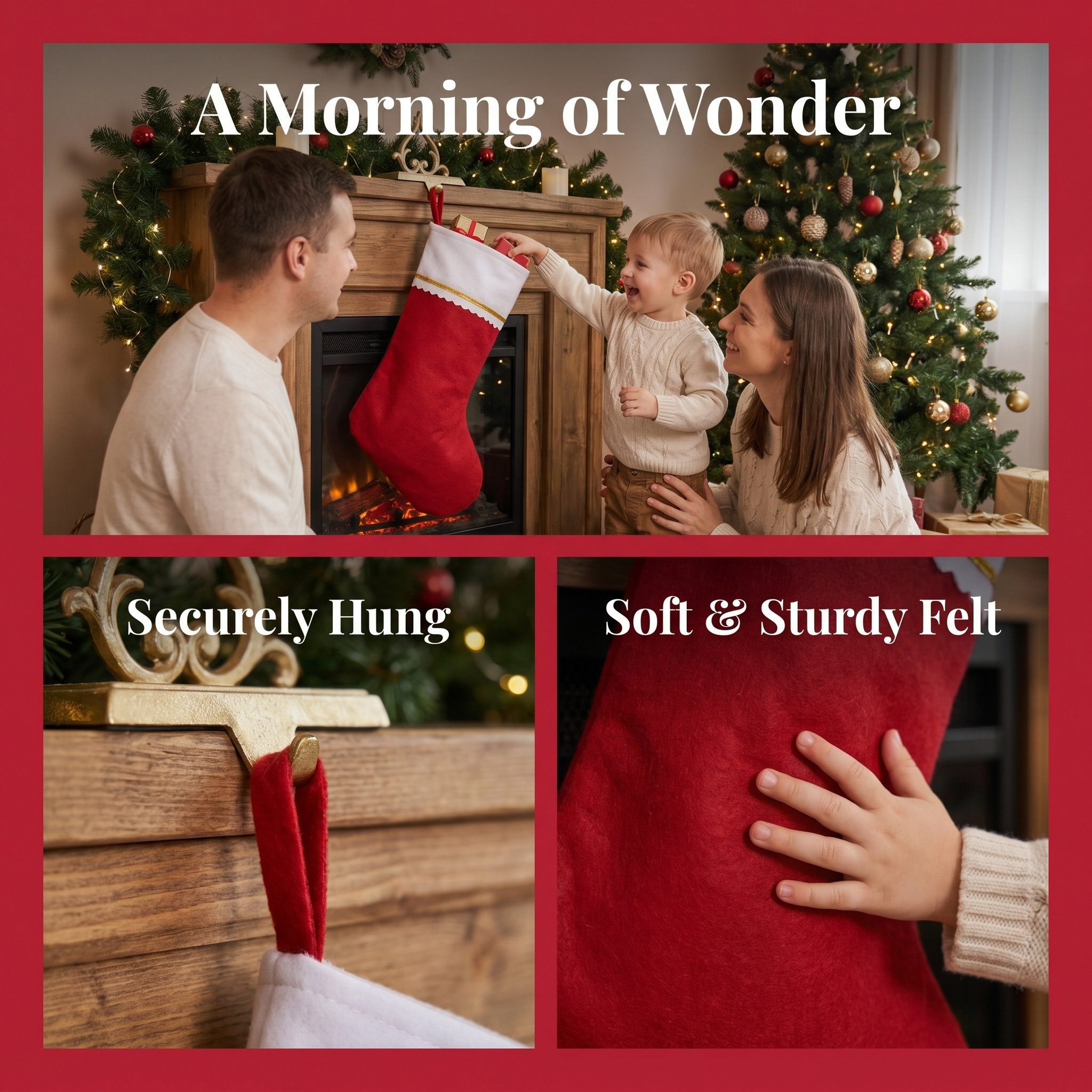 3Pcs Large Red and White Felt  - Christmas Stocking Hanging ulasan dan harga