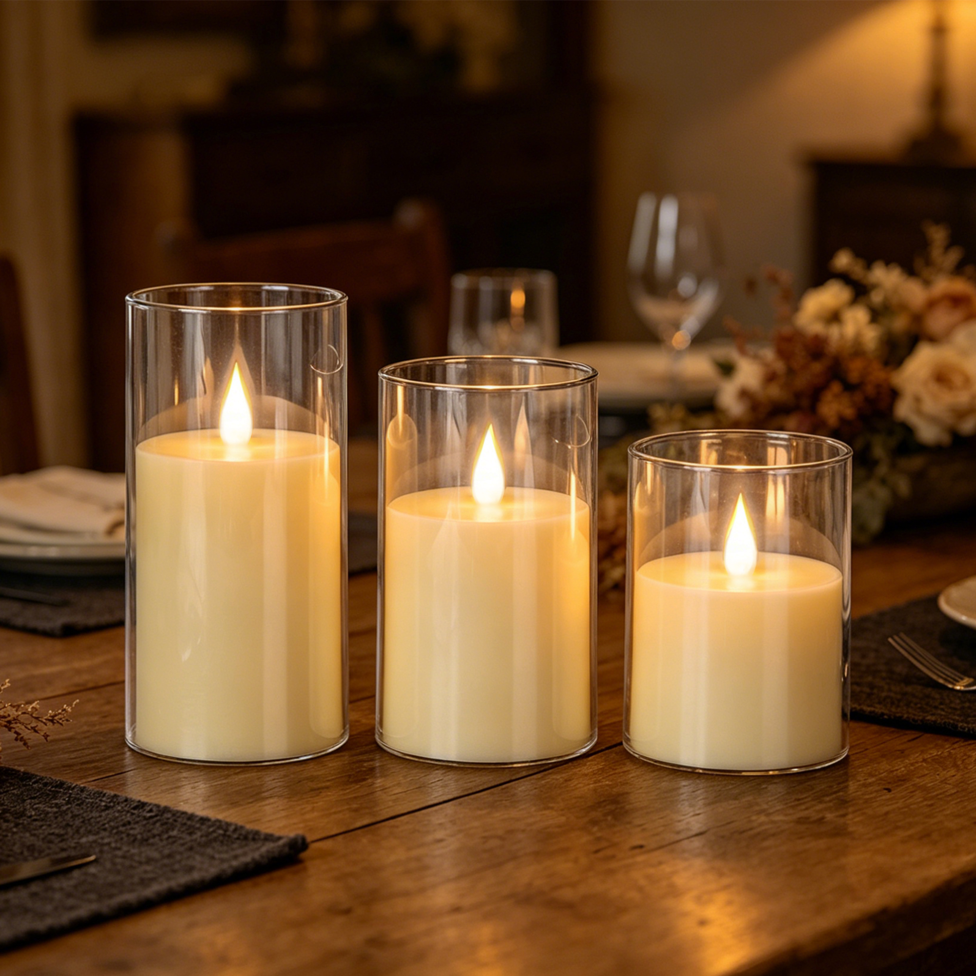 3-Piece LED Flame-Free Candle  - Holiday Candle Set ulasan dan harga