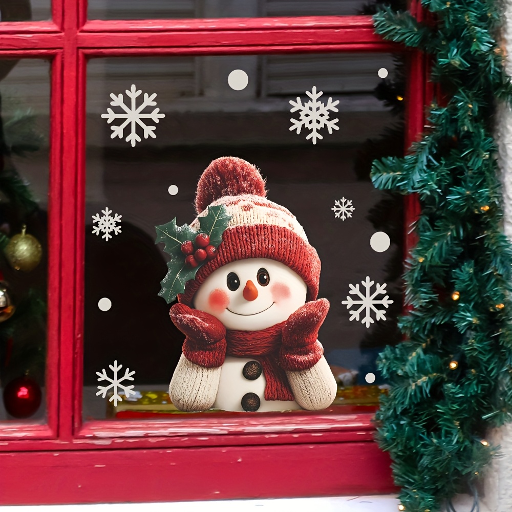 1pcs 2D Flat Smiling Snowman w - Snowflake Window Decal ulasan dan harga