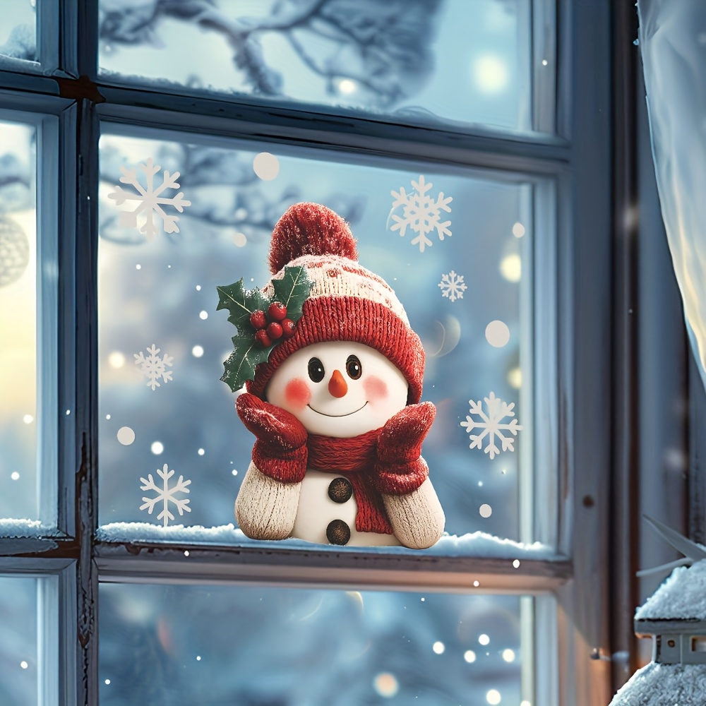 1pcs 2D Flat Smiling Snowman w - Snowflake Window Decal ulasan dan harga