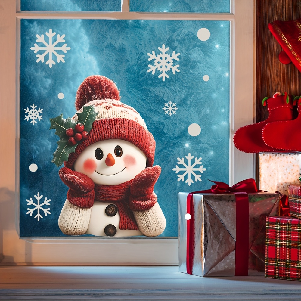 1pcs 2D Flat Smiling Snowman w - Snowflake Window Decal ulasan dan harga