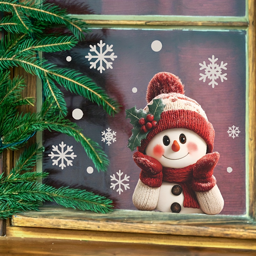 1pcs 2D Flat Smiling Snowman w - Snowflake Window Decal ulasan dan harga